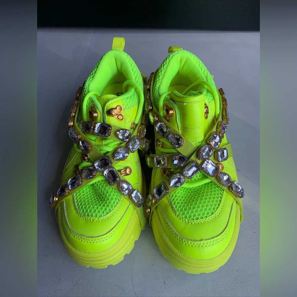 Cape Robbin Chunk Fever Sneakers Women’s Size 6 Neon Yellow‎ Chunky Platform - Picture 5 of 13